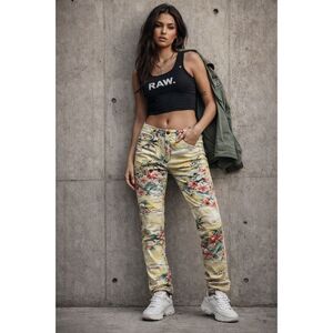 G Star Raw Pharrell Williams 5622 3D Yellow Hawaii Floral Jeans  Women's Size 26